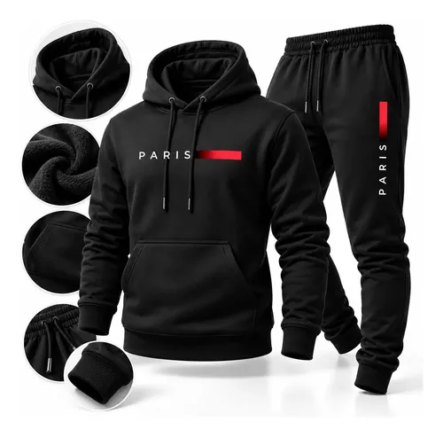 Conjunto moletom unissex paris canguru com capuz calca