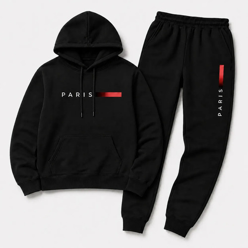 Conjunto Moletom Unissex Paris Canguru Com Capuz Calça