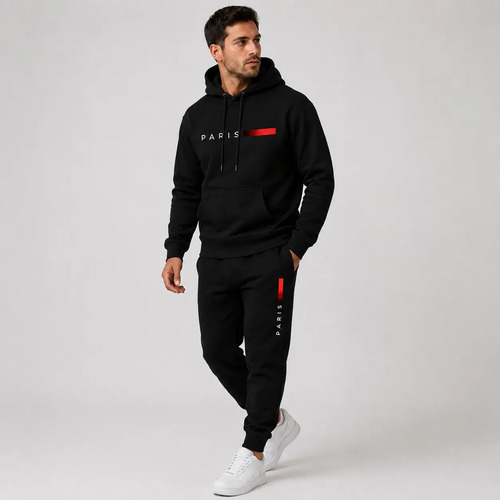 Conjunto Moletom Unissex Paris Canguru Com Capuz Calça
