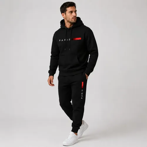 Conjunto Moletom Unissex Paris Canguru Com Capuz Calça