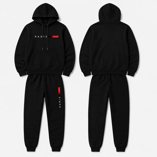 Conjunto Moletom Unissex Paris Canguru Com Capuz Calça