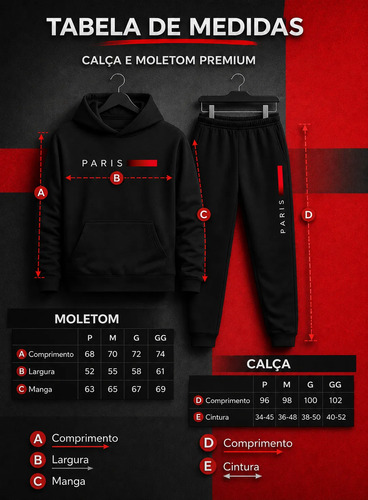 Conjunto Moletom Unissex Paris Canguru Com Capuz Calça