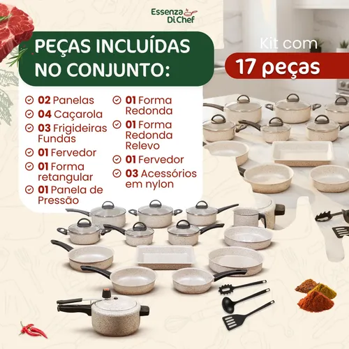 Conjunto Panelas 17 Peças Antiaderente Brinde Panela Pressão