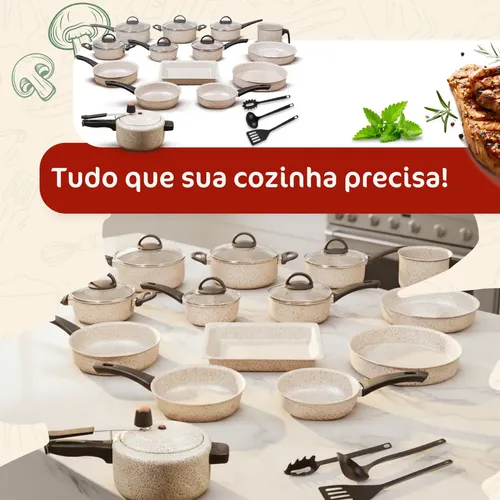 Conjunto Panelas 17 Peças Antiaderente Brinde Panela Pressão