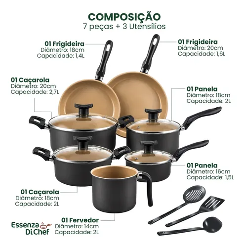Conjunto Panelas Antiaderente 10 Peças Teflon Várias Cores