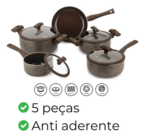 Conjunto Panelas Cerâmica 3mm 5 Peças Hércules Indução