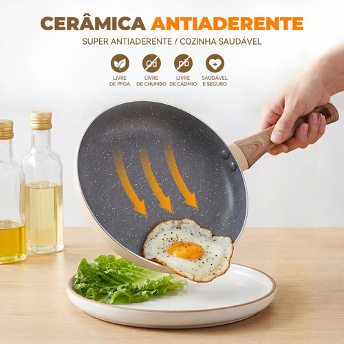 Conjunto Panelas Cerâmica Antiaderente Indução Gas 8 Peças
