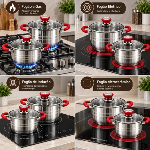 Conjunto Panelas Francesas Genebra 12 Peças Inox E Vidro