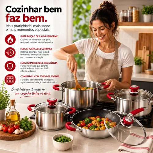 Conjunto Panelas Francesas Genebra 12 Peças Inox E Vidro