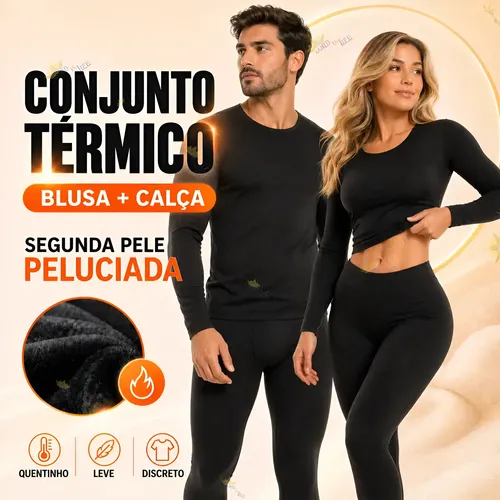 Conjunto segunda pele termica flanelado frio intenso preto