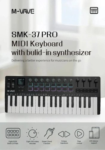 Controlador Midi M-vave Smk-37 Pro Com Almofada De Bateria
