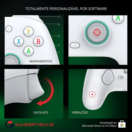 Controle GameSir G7 SE com Fio para Xbox One Series S X PC Hall Effect Botões Mecânicos Cor Branco