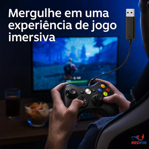 Controle Para Xbox 360 Com Fio USB e PC Preto Vibração Console Joystick Manete Gamer Gamepass Steam Windows Tv Pc Android Pc Controle Pc Gamer - Redfin
