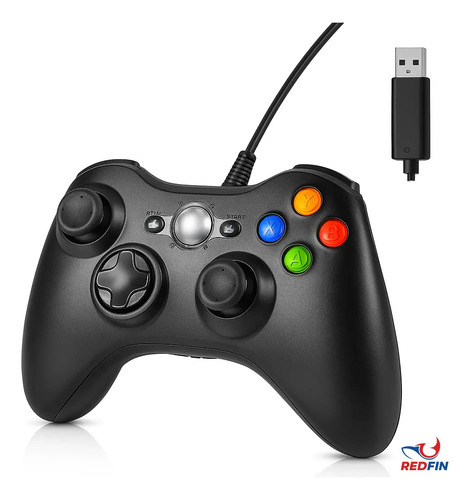 Controle Para Xbox 360 Com Fio USB e PC Preto Vibração Console Joystick Manete Gamer Gamepass Steam Windows Tv Pc Android Pc Controle Pc Gamer - Redfin