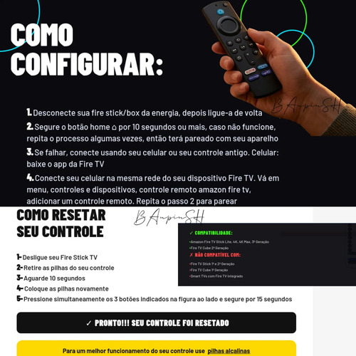 Controle Remoto Compativel Fire Tv Stick Lite Alexa + Pilhas