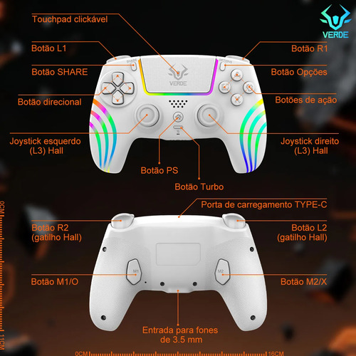 Controle Rgb Sem Fio Compativel Com Ps4 Pc Celular