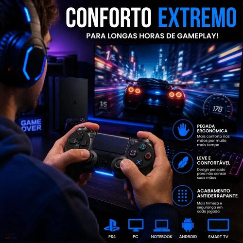 Controle Sem Fio Joystick Bluetooth Para Ps4 Videogame Tv Samsung Pc P4 Ps 4 Dual Shock Manete Pc Gamer Tv Smart Controle Bluetooth Celular Headset Sem Fio Com P2 - Marca Redfin