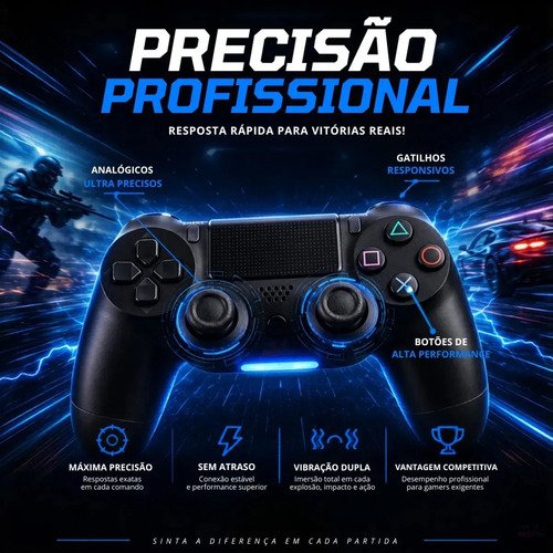 Controle Sem Fio Joystick Bluetooth Para Ps4 Videogame Tv Samsung Pc P4 Ps 4 Dual Shock Manete Pc Gamer Tv Smart Controle Bluetooth Celular Headset Sem Fio Com P2 - Marca Redfin