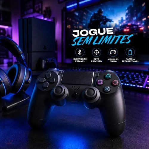 Controle Sem Fio Joystick Bluetooth Para Ps4 Videogame Tv Samsung Pc P4 Ps 4 Dual Shock Manete Pc Gamer Tv Smart Controle Bluetooth Celular Headset Sem Fio Com P2 - Marca Redfin