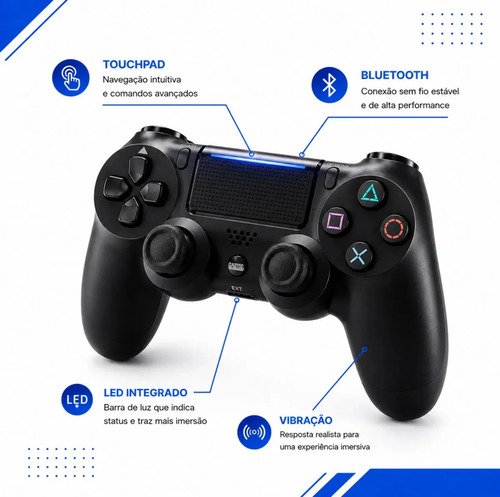 Controle Sem Fio Manete Bluetooth Joystick Para PS4 Tv Smart Samsung Pc Vídeo Game Celular com P2