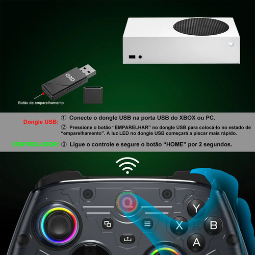 Controle Sem Fio Para Xbox Series X/ S/ One Pc Gamepad 2.4g