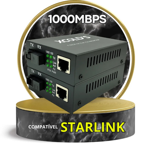 Conversor Rj45 Mídia Fibra Óptica Rede Gigabit 10/100/1000mb Par A+b Extensor Compatível Com Starlink Ethernet Cftv Xcolds