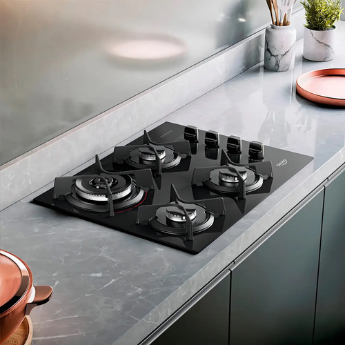 Cooktop 4 Bocas Dako Supreme Com Mesa de Vidro e Tripla Chama Preto Bivolt