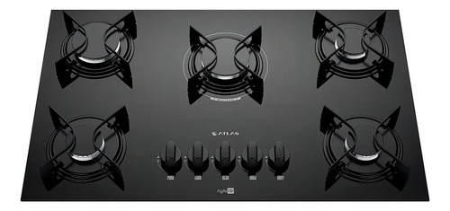 Cooktop 5 Bocas Atlas Agile Up Preto Com Mesa de Vidro e Mega Chama