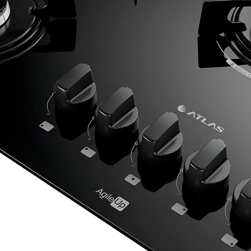 Cooktop 5 Bocas Atlas Agile Up Preto Com Mesa de Vidro e Mega Chama