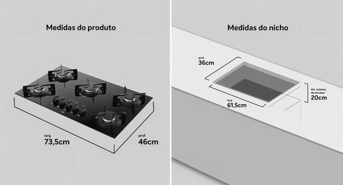 Cooktop 5 Bocas Atlas Agile Up Preto Com Mesa de Vidro e Mega Chama
