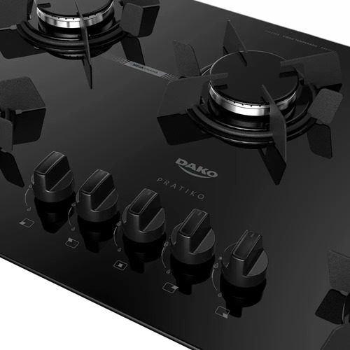 Cooktop 5 Bocas Dako Pratiko com Mesa de Vidro A Gás e Acendimento Super Automático Preto Bivolt