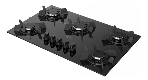Cooktop 5 Bocas Dako Pratiko com Mesa de Vidro A Gás e Acendimento Super Automático Preto Bivolt