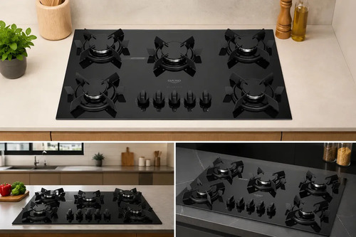 Cooktop 5 Bocas Dako Pratiko com Mesa de Vidro A Gás e Acendimento Super Automático Preto Bivolt