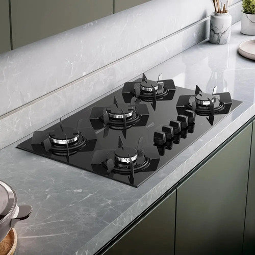 Cooktop 5 Bocas Dako Pratiko com Mesa de Vidro A Gás e Acendimento Super Automático Preto Bivolt