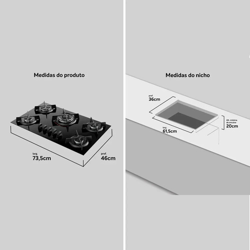 Cooktop 5 Bocas Dako Supreme Com Tripla Chama Preto Bivolt Preto