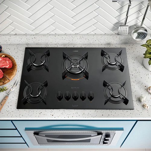 Cooktop 5 Bocas Preto Mesa De Vidro Atlas U Top