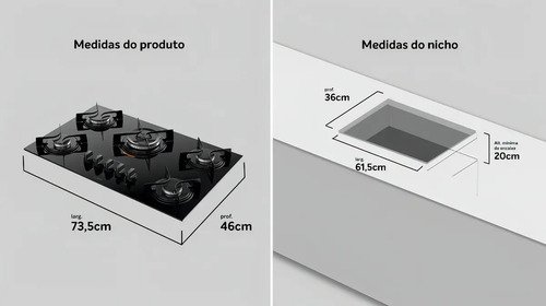 Cooktop 5 Bocas Preto Mesa De Vidro Atlas U Top