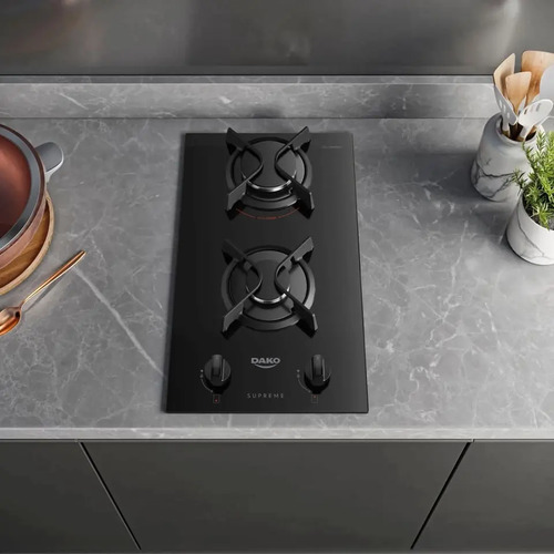 Cooktop A Gás Dako Supreme 2 Bocas Mesa Vidro Temperado Preto