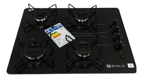 Cooktop braslar pop gas 4 bocas mesa vidro cor preto