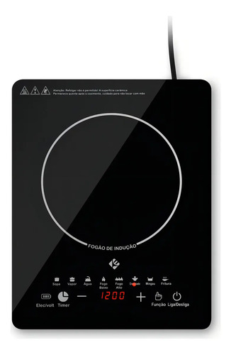 Cooktop de inducao 1 boca preto com trava de seguranca paine 1