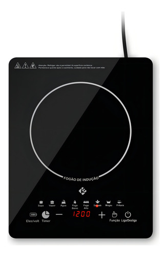 Cooktop de inducao 1 boca preto com trava de seguranca paine