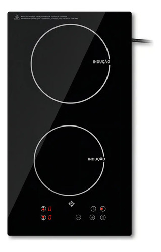 Cooktop de inducao 2 boca preto com trava de seguranca paine