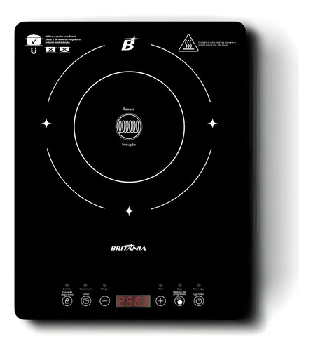 Cooktop de inducao britania portatil painel touch bcte10a