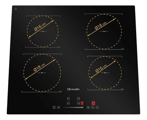 Cooktop de Indução Mueller 4 Bocas 7200W Painel Touch Preto