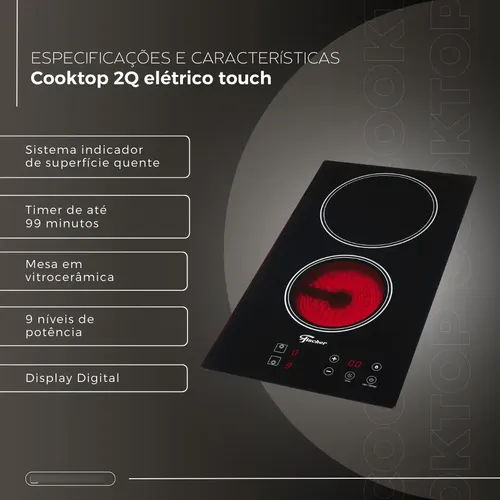 Cooktop Fischer 2q Elétrico Preto 220v Vitrocerâmica