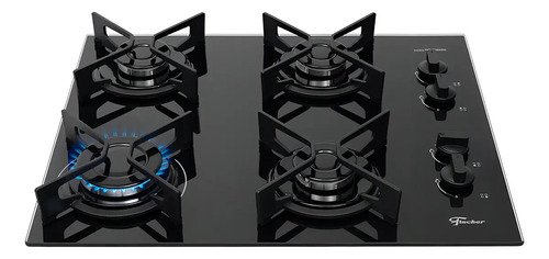 Cooktop Fit Line Fischer 4 Bocas Chama Rapida Trempe Iron Vidro Preto