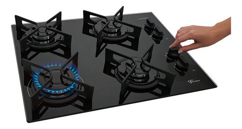 Cooktop Fit Line Fischer 4 Bocas Chama Rapida Trempe Iron Vidro Preto