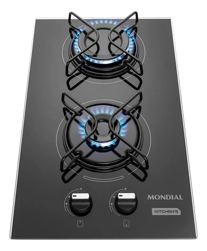 Cooktop a gas 2 bocas Mondial CTG-04 preto com tampa de vidro temperado