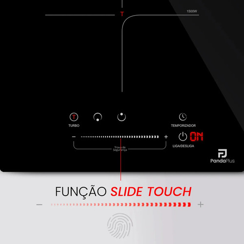 Cooktop Indução 2 Bocas Panda Plus 3500W Preto Turbo 220V Embutir Bancada Vitrocerâmico Touch Trava Segurança