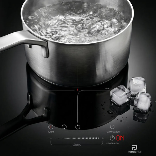 Cooktop Indução 2 Bocas Panda Plus 3500W Preto Turbo 220V Embutir Bancada Vitrocerâmico Touch Trava Segurança